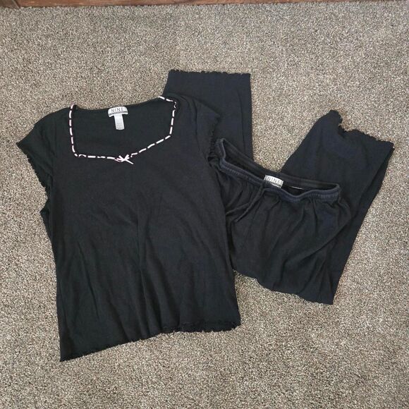Nine West Feminine Pink Bow Ribbon Loungewear Lightweight Pajama Sleep Set Large - Picture 1 of 6